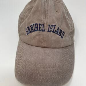 Vintage Sanibel Island Florida strapback hat in a khaki